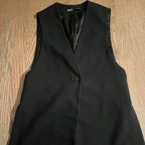 ZARA BLACK LONG DRESSY VEST TOP S 1608 / 225